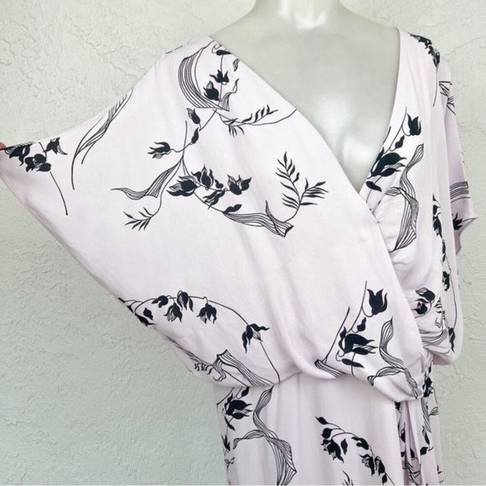Lewit | Lavender Floral Print Faux Wrap midi Dress 14 - Picture 6 of 9